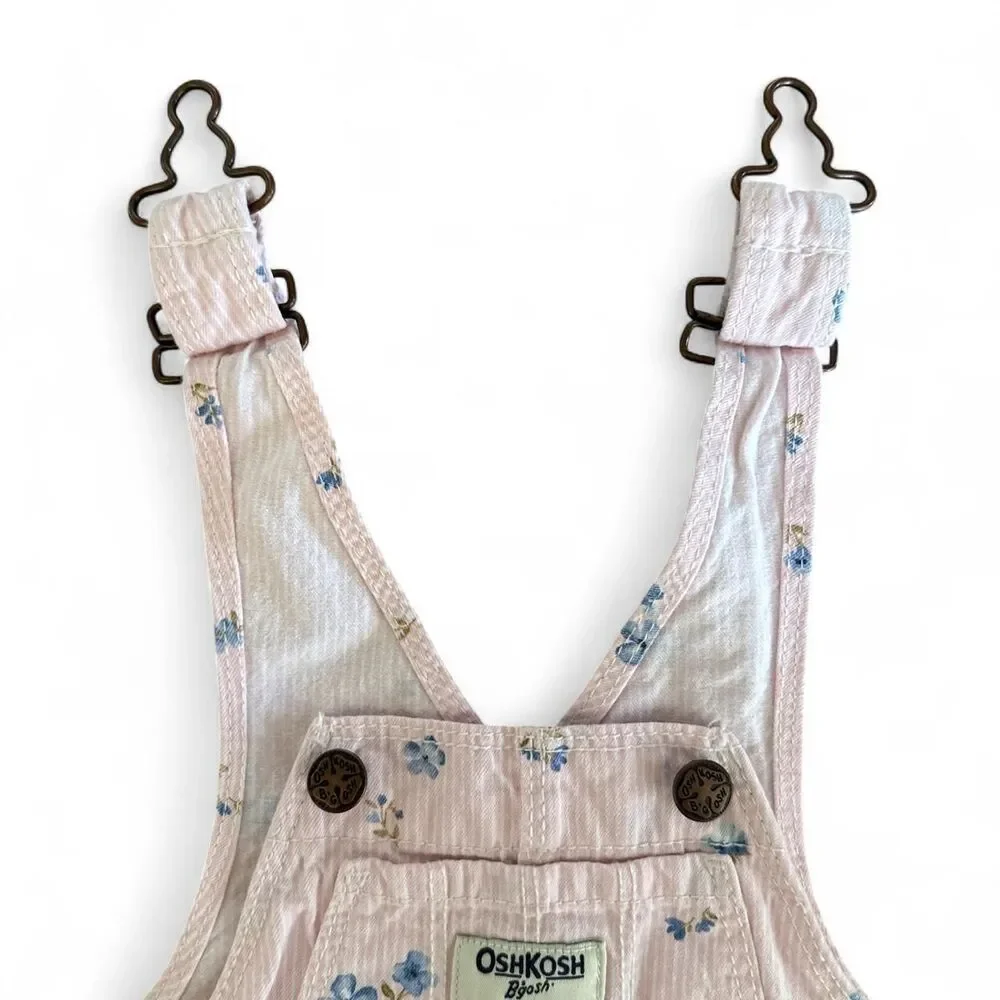 OshKosh B’gosh Baby Girl Pink Floral Short Overalls | 9 Months